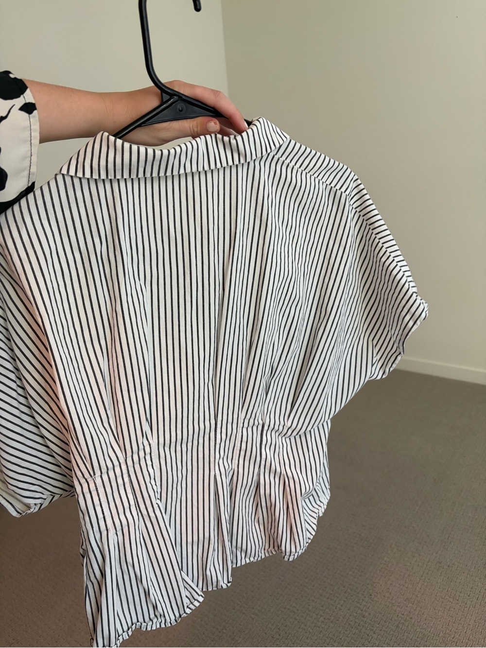 Striped Button-Front Puff Sleeve Blouse - Black & White - Picture 2 of 2
